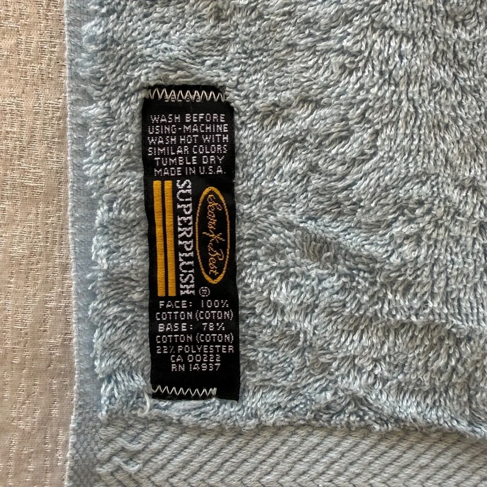 2pc Vintage Sears Superplush Bath Towels Blue Set Lot 2 USA Heavy Cotton Retro